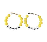 Handmade Multicolor TOUCH DOWN Letter Beaded Hoop Earrings Colorful Football Rugby Sport Ball Dangle Drop Earring Game Day Cheerleading Statement Women Sports Lover Team Player Jewelry Gifts, Resin