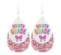 Handmade Multilayer First Day of School Dangle Earrings Lightweight Shiny Leather Grade Teacher Student Teardop Earring for Women Back to School Jewelry Teachers Appreciation Day Gifts, Faux Leather