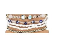 Handmade Mutilayer Evil Eyes Beaded Bracelet for Women Crystal Bohemian Stackable Pearl Seed Strand Stretch Bracelet Set Charm Colorful Amulet Boho Jewelry Good Luck Protection String Bracelet, One