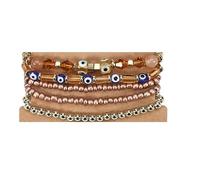 Handmade Mutilayer Evil Eyes Beaded Bracelet for Women Crystal Bohemian Stackable Pearl Seed Strand Stretch Bracelet Set Charm Colorful Amulet Boho Jewelry Good Luck Protection String Bracelet, One
