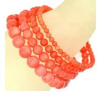 Handmade Natural 4mm 6mm 8mm 10mm Gemstone Round Beads Stretch Bracelet -4mm-22 Orange Coral
