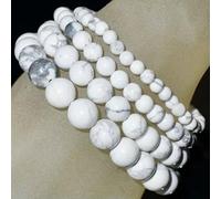 Handmade Natural 4mm 6mm 8mm 10mm Gemstone Round Beads Stretch Bracelet -6mm-39 White Howlite Turquoise