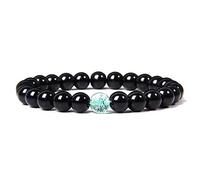 Handmade Natural 8Mm Polished Black Agate Beads Bracelets Fashion Green Crystal Stone Beaded Stretch Bracelets Bangles Women Men Couple Simple Casual Gift