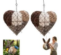 Handmade Natural Alpaca Fiber Bird Nesting Heart/Rabbit/Clover,Refillable Birds Haven,Hummingbirds Nests Material Holder,Winter Bird lovers gift for Home Garden Yard (A,2)