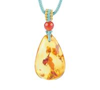Handmade Natural Baltic Amber Teardrop Pendant Necklace, Cognac Colour, Polished Amber, Wood Gift Box Packaging, Energy Stone Electronic Necklace