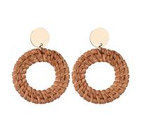 Handmade Natural Bamboo Rattan Earrings - Triangle, Diamond, Round, Teardrop, Hoop Styles - Lightweight 8g, 9x9x2cm - 1 Pair