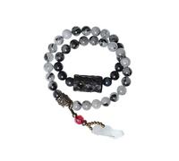 Handmade Natural Black Rutilated Quartz Bracelet - Unisex Ebony Crystal Gemstone Jewelry for Men and Women(Hand circumference 17~17.5cm)