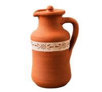 Handmade Natural Clay Terracotta Earthenware Earthen Mexican Water Pitcher Jug Pot with Lid for Drinking Drink Ayurveda Healthy Unglazed Pottery Style Indian Mud Kitchen Farmhouse Bottle Bohemian