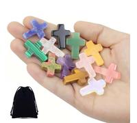Handmade Natural Crystal Crosses, Natural Shaped Worry Stone Bulks, Small Gemstone Cross Beads Healing Crucifix Charms Rocks Stones Set, Halloween Easter Decor Gift, Random Color(50pcs)