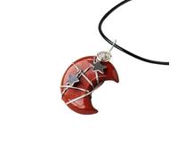 Handmade Natural Crystal Moon and Star Pendant - Purple-Pink Raw Stone Necklace for Girls - DIY Jewelry Craft(Red jasper)