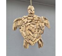 Handmade Natural Driftwood Sea Turtle Wall Hanging Mobile, Large 50cm Decorative Beach Art, Rustic Coastal Theme Home Decor