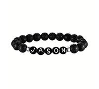 Handmade Natural Gemstone Bead Bracelet with Custom Name/Initial/Letter Lava Rock Diffuser Beaded Bracelets for Men Women, Personalised Gift for Boyfriend,girlfriend men women bff mother father