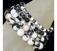 Handmade Natural Gemstone Round Beads Stretch Bracelet 4mm 6mm 8mm 10mm 7.5"-10mm-10 Black and White Zebra