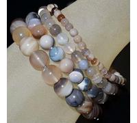 Handmade Natural Gemstone Round Beads Stretch Bracelet 4mm 6mm 8mm 10mm 7.5"-10mm-52 Gray Agate