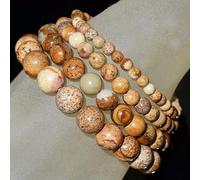 Handmade Natural Gemstone Round Beads Stretch Bracelet 4mm 6mm 8mm 10mm 7.5"-10mm-60 Picture Jasper