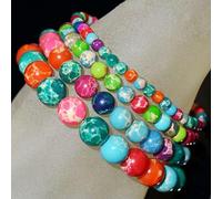 Handmade Natural Gemstone Round Beads Stretch Bracelet 4mm 6mm 8mm 10mm 7.5"-4mm-57 Multi-Color Sea Sediment