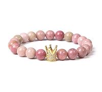 Handmade Natural Rose Red Zebra Turquoises Beaded Bracelet Trendy Micro Pave Crown Lucky Charm Bracelet Bracelet For Women Men Fashion Couple Friend Gift