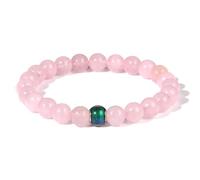 Handmade Natural Stone Beaded Bracelet for Women, 8mm Pink Rose Quartz and Blue Green Change Beads Adjustable Stretch Bracelet, Yoga Chakra bangle 8mm