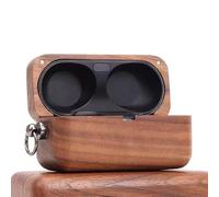 Handmade Nature Wooden Genuine Real Wood Protective Case Cover with Carabiner Compatible with Panasonic Technics EAH-AZ100 Earbuds (Walnut)