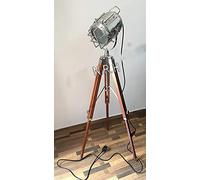 Handmade Nautical Chrome Spot Light Floor Lamp with Wooden Tripod Marine Studio Searchlight Home Decorative Lamp