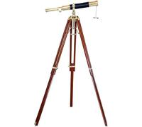 Handmade Navy Solid Brass Telescope Shiny Brass Telescope Antique Style Wooden Tripod Adjustable Brown Stand