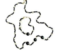 Handmade Necklace & Bracelet Set Black Agate Beads and Golden Stars Hearts High-Quality - Bohemian Healing Crystal Jewellery for Chakra Balancing, Adjustable Unisex Accessory - Excellent for Anybody