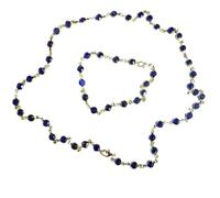 Handmade Necklace & Bracelet Set Electric Blue Glass Beads and Golden Chain High-Quality - Bohemian Healing Crystal Jewellery for Chakra Balancing, Adjustable Unisex Accessory - Excellent for Anybody