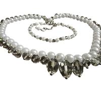 Handmade Necklace & Bracelet Set Pearl and Glass Gemstone High-Quality - Bohemian Healing Crystal Jewellery for Chakra Balancing, Adjustable Unisex Accessory - Excellent for Her