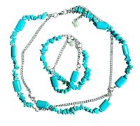 Handmade Necklace & Bracelet Set Turquoise Howlite Gemstone High-Quality - Bohemian Healing Crystal Jewellery for Chakra Balancing, Adjustable Unisex Accessory - Excellent for Her