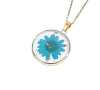 Handmade Necklaces,Adjustable Chain Niche Design Natural Crystal Round Preserved Flower Pendant Necklace,Energy Jewellery for Women Lake Blue