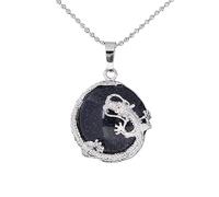 Handmade Necklaces,Adjustable Lobster Clasp Bead Chain High-End Natural Gemstone Crystal Chinese Dragon Short Pendant Necklace,Energy Jewellery for Men Women Blue-Sand