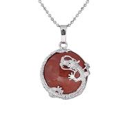 Handmade Necklaces,Adjustable Lobster Clasp Bead Chain High-End Natural Gemstone Crystal Chinese Dragon Short Pendant Necklace,Energy Jewellery for Men Women Red-Jesper
