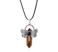 Handmade Necklaces,Adjustable Lobster Clasp Waxed Cord Light Luxury Fashion Natural Gemstone Crystal Dragonfly Hexagonal Pendant Necklace,Energy Jewellery for Women Men Tiger'S Eye