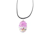 Handmade Necklaces,Adjustable Waxed Cord Niche Design Natural Crystal Oval Flower Butterfly Pendant Necklace,Energy Jewellery for Women Pink