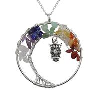 Handmade Necklaces, Fashion Lobster Clasp High-End Natural Gemstone Crystal Silver Wire-Wound Owl Pendant Necklace,Energy Jewellery for Women Men Seven Colors