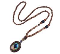 Handmade Nepal Buddhist Mala Wood Beads Pendant Necklace Boho Hippie Style Ethnic Long Pendant Men Women Lucky Jewelry Gifts (Color : 10)
