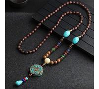 Handmade Nepal Buddhist Mala Wood Beads Pendant Necklace Boho Hippie Style Ethnic Long Pendant Men Women Lucky Jewelry Gifts (Color : F)