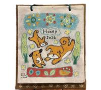 Handmade Nepalese 2026 Wall Calendar, Hand-Drawn Monthly Planner with Cute Animal Illustrations, Decorative Paper Calendar for Home and Office