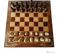 handmade New brown beech wood chessboard box, backgammon , draughts ,handspindled hazel wood chesspiece, wooden chess set