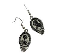 Handmade Nightmare Icon Skeleton & Doll Cameo Silver Drop Earrings Cartoon Horror Themed