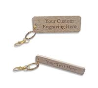 Handmade Oak Wooden Keyring Rustic 0.7mm Thick with Personalised Custom Engraving for Summer House Caravan, Hotel Room Numbers, Shed, B&B, Offices, Workshop, Names, Telephone Pubs and Lodges (Narrow)