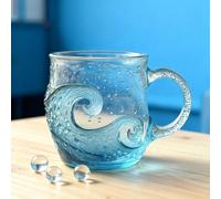 Handmade Ocean Wave Glass Cup, 12 Oz Handblown Ocean Waves Glasses Mugs Cup, Unique Textured Seas Inspired Drinkware Mug for Home Decoration (Blue 1pcs)