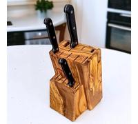 Handmade Olive Wood Knife Block - Rustic Wooden Knife Holder for Safe Storage - Premium Kitchen Knife Organizer for Countertop - Universal Knife Stand for Chef and Steak Knives (Knives Not InIncluded)