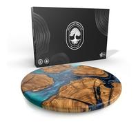 Handmade Olive Wood Round Cutting Board With Ocean Resin - Charcuterie, Cheese, and Pizza Board for Kitchen