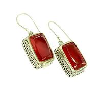 Handmade Orange Carnelian Rectangle Dangle Earrings for Women, 16x10mm Faceted Gemstone Bezel Set Drop Earrings in Sterling Silver, Lightweight Elegant Natural Orange Stone Jewelry for Daily Wear