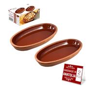 Handmade Oval Clay Pan Set of 2, Terracotta Pots for Cooking Fishes, Meat, Vegetables, Earthenware Pottery Cookware, Glazed Inside (MEDIUM 5.7 x 10.5 in)