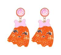 Handmade Pearl Beaded Ghost Drop Dangle Earrings Cute All Saints' Day Spooky Earrings Halloween Party Jewelry Gifts for Women, Zinc, No Gemstone