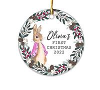 Handmade personalised 1st Christmas Peter Rabbit hanging Bauble Tree Dercoration (Blue Rabbit)
