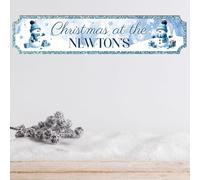 Handmade Personalised Christmas Sign with 10 Designs To Suit Your Decor | 2-Line Custom Text Festive Street Sign Plaque | Ideal Family Present (Blue-Snowman, MDF Wood - Medium 390mm x 85mm)