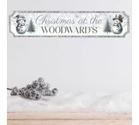 Handmade Personalised Christmas Sign with 10 Designs To Suit Your Decor | 2-Line Custom Text Festive Street Sign Plaque | Ideal Family Present (Silver-Snowmen, Acrylic - Extra Large 590mm x 130mm)
